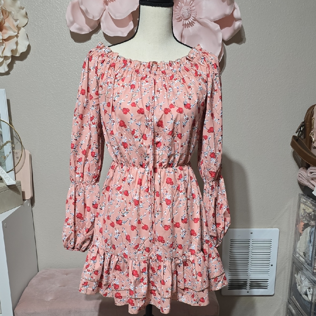 Floral Pink Long Sleeve Dress